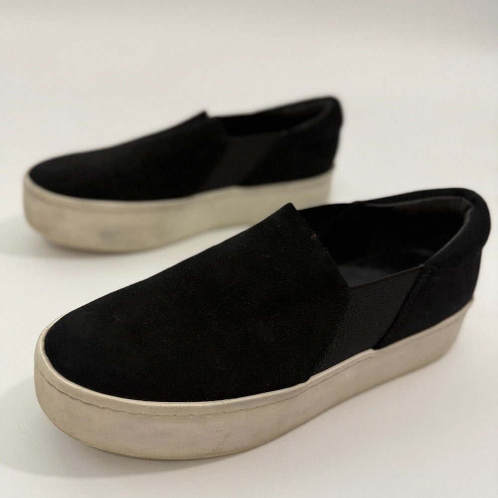 Vince Black Suede Leather Casual Slip On Platform Sneakers Sz 5M / 35 - Picture 2 of 12